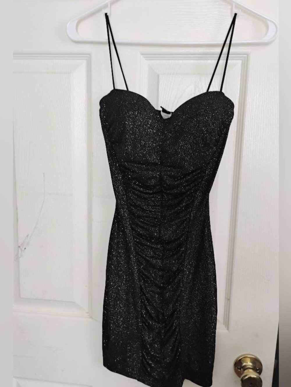 Windsor Glitter Bodycon Black Mini Dress Party Spaghetti Strap Ruched